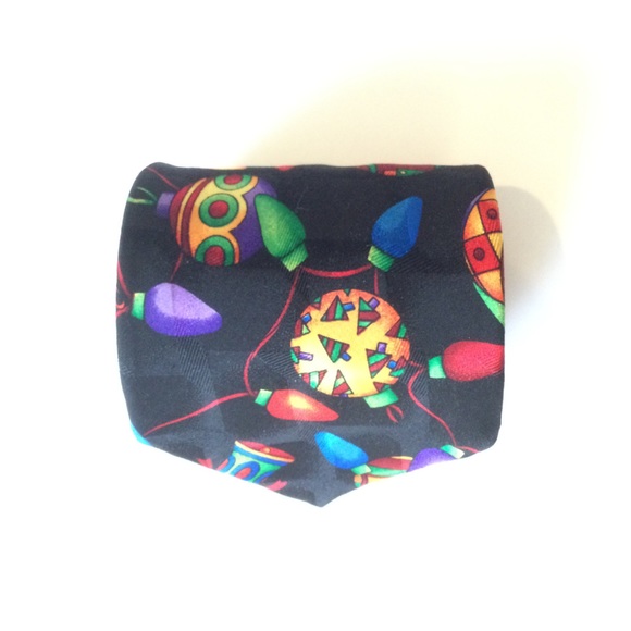 Addiction Necktie Christmas Ornaments and Lights Black background. - Picture 1 of 4